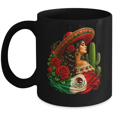 Viva Mexico Mexican Flag Floral Woman Sombrero Fiesta Mug | teecentury