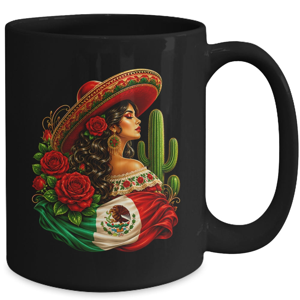 Viva Mexico Mexican Flag Floral Woman Sombrero Fiesta Mug | teecentury