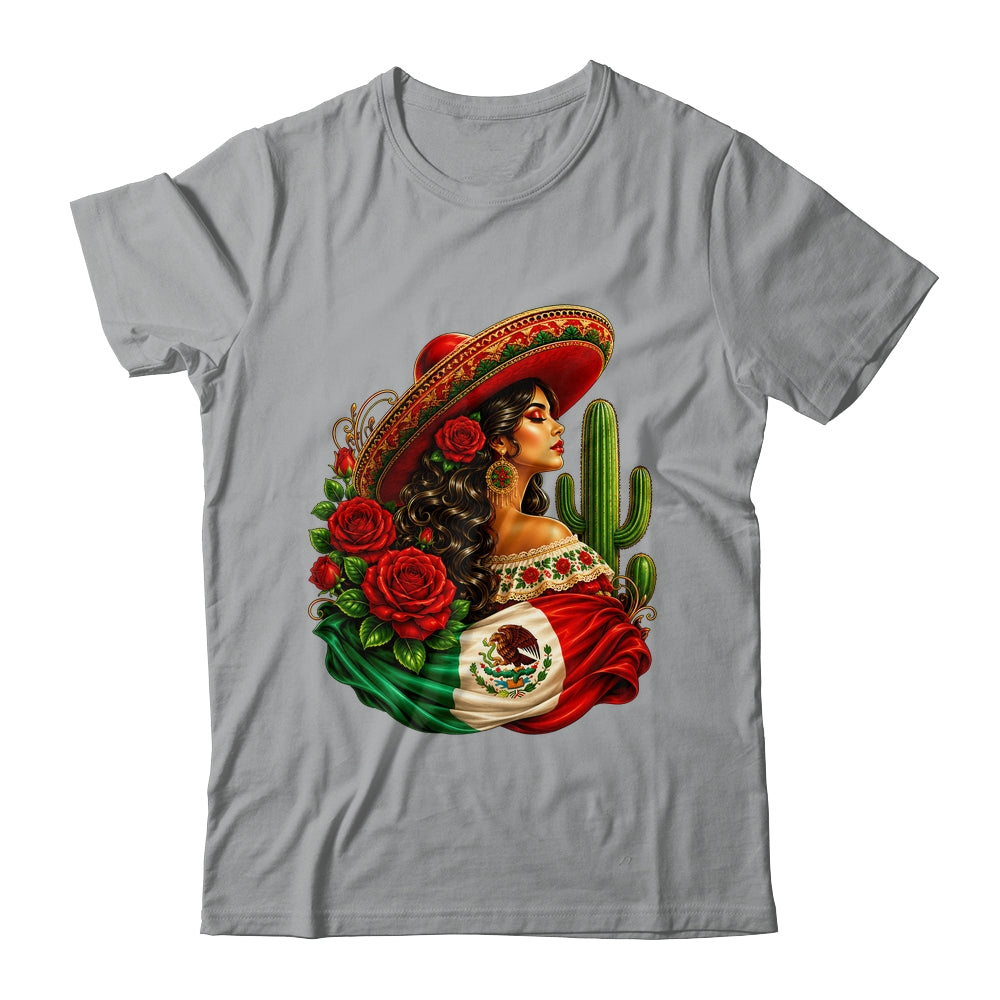 Viva Mexico Mexican Flag Floral Woman Sombrero Fiesta Shirt & Tank Top | teecentury