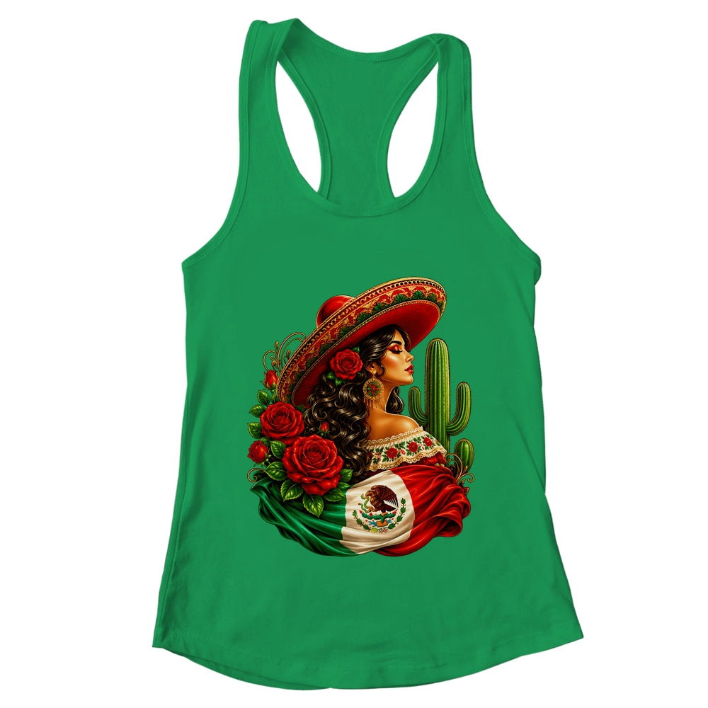Viva Mexico Mexican Flag Floral Woman Sombrero Fiesta Shirt & Tank Top | teecentury