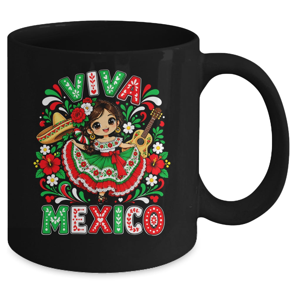Viva Mexico Mexican Girl Flag Independence Day Kids Mug | teecentury