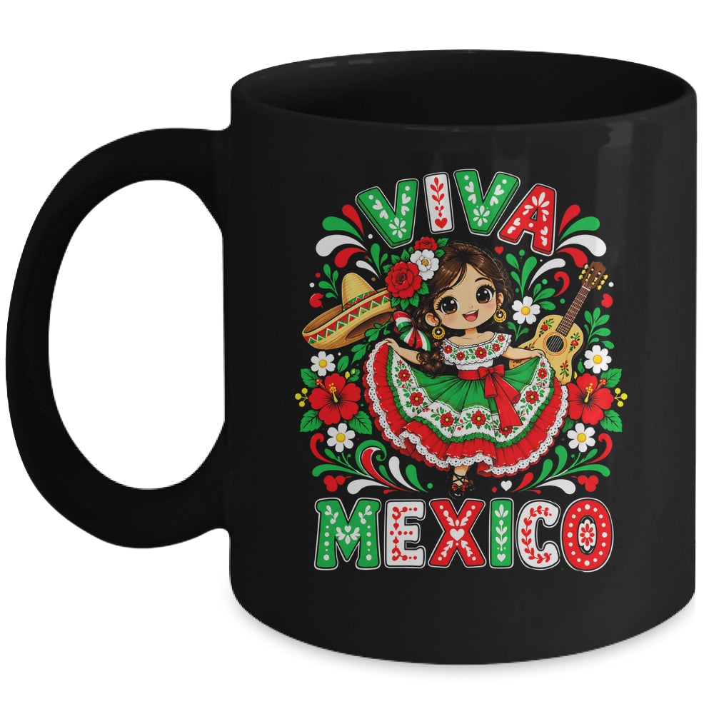 Viva Mexico Mexican Girl Flag Independence Day Kids Mug | teecentury