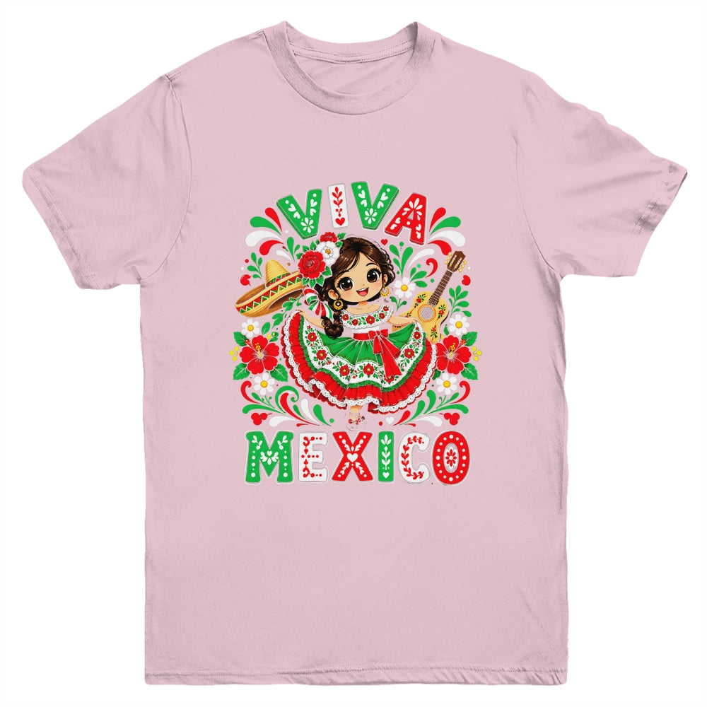 Viva Mexico Mexican Girl Flag Independence Day Kids Youth Shirt | teecentury