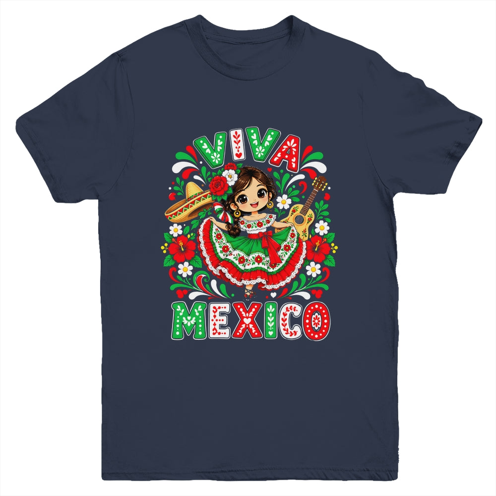 Viva Mexico Mexican Girl Flag Independence Day Kids Youth Shirt | teecentury