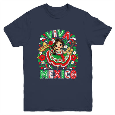 Viva Mexico Mexican Girl Flag Independence Day Kids Youth Shirt | teecentury