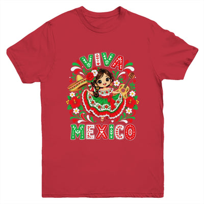 Viva Mexico Mexican Girl Flag Independence Day Kids Youth Shirt | teecentury