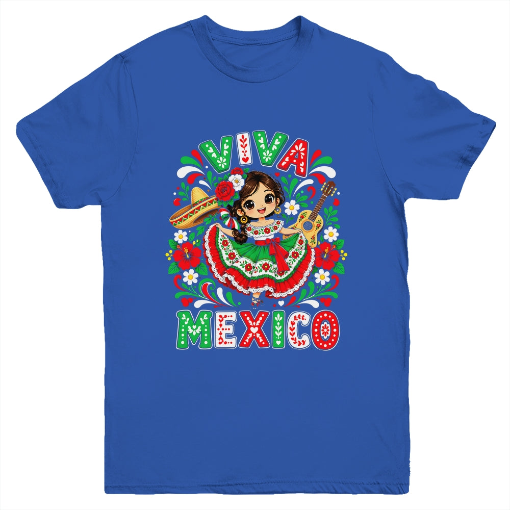 Viva Mexico Mexican Girl Flag Independence Day Kids Youth Shirt | teecentury