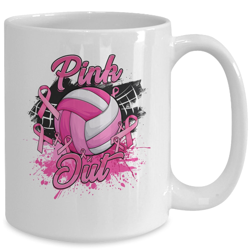 Volleyball Pink Out Breast Cancer Awareness Month Women Mug | teecentury