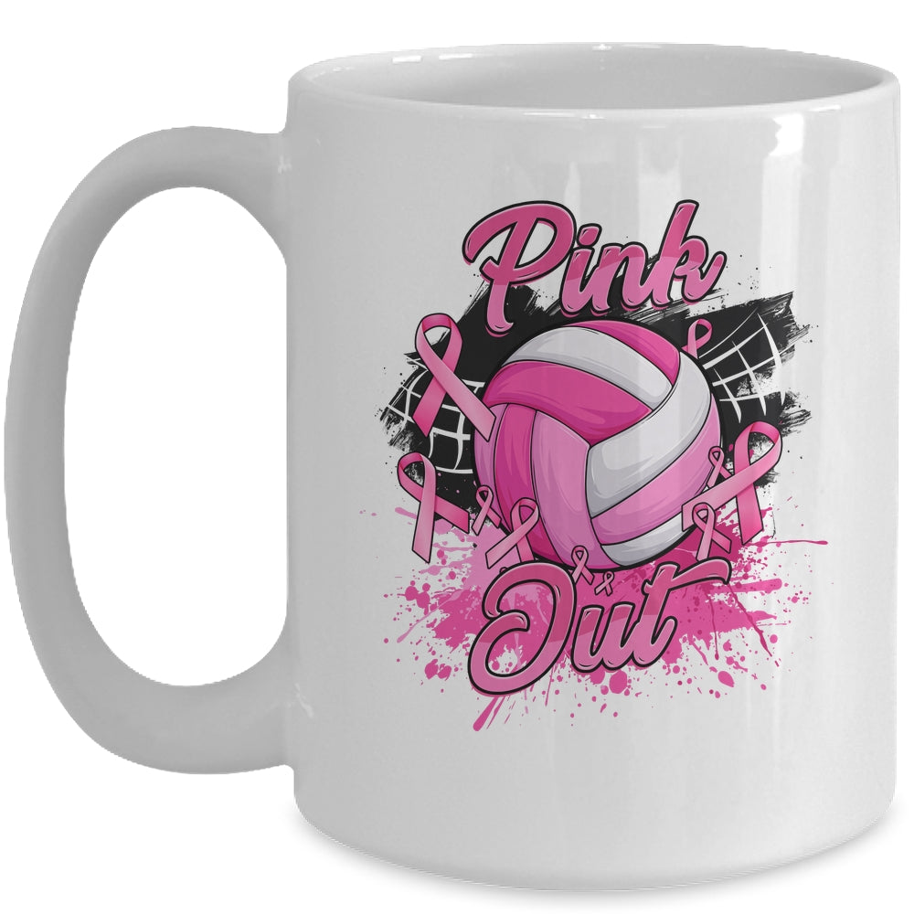 Volleyball Pink Out Breast Cancer Awareness Month Women Mug | teecentury