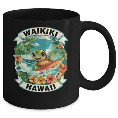 Waikiki Hawaii Cute Sea Turtle Surfing Summer Vacation Mug | teecentury