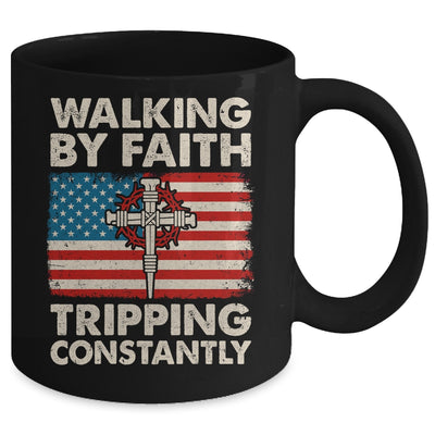 Walking By Faith Tripping Constantly Christian Bible US Flag Mug | teecentury