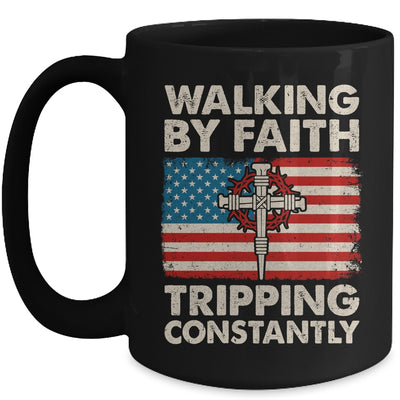 Walking By Faith Tripping Constantly Christian Bible US Flag Mug | teecentury