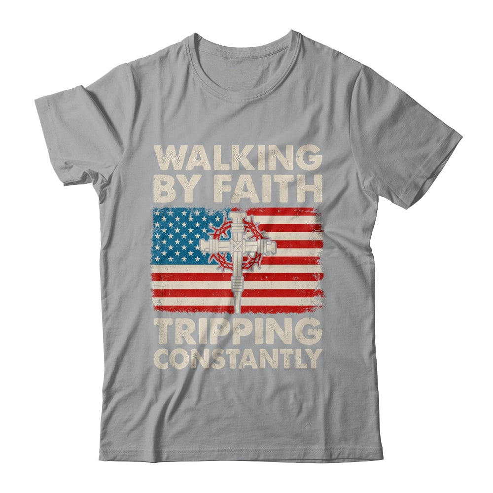 Walking By Faith Tripping Constantly Christian Bible US Flag Shirt & Hoodie | teecentury