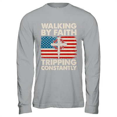 Walking By Faith Tripping Constantly Christian Bible US Flag Shirt & Hoodie | teecentury
