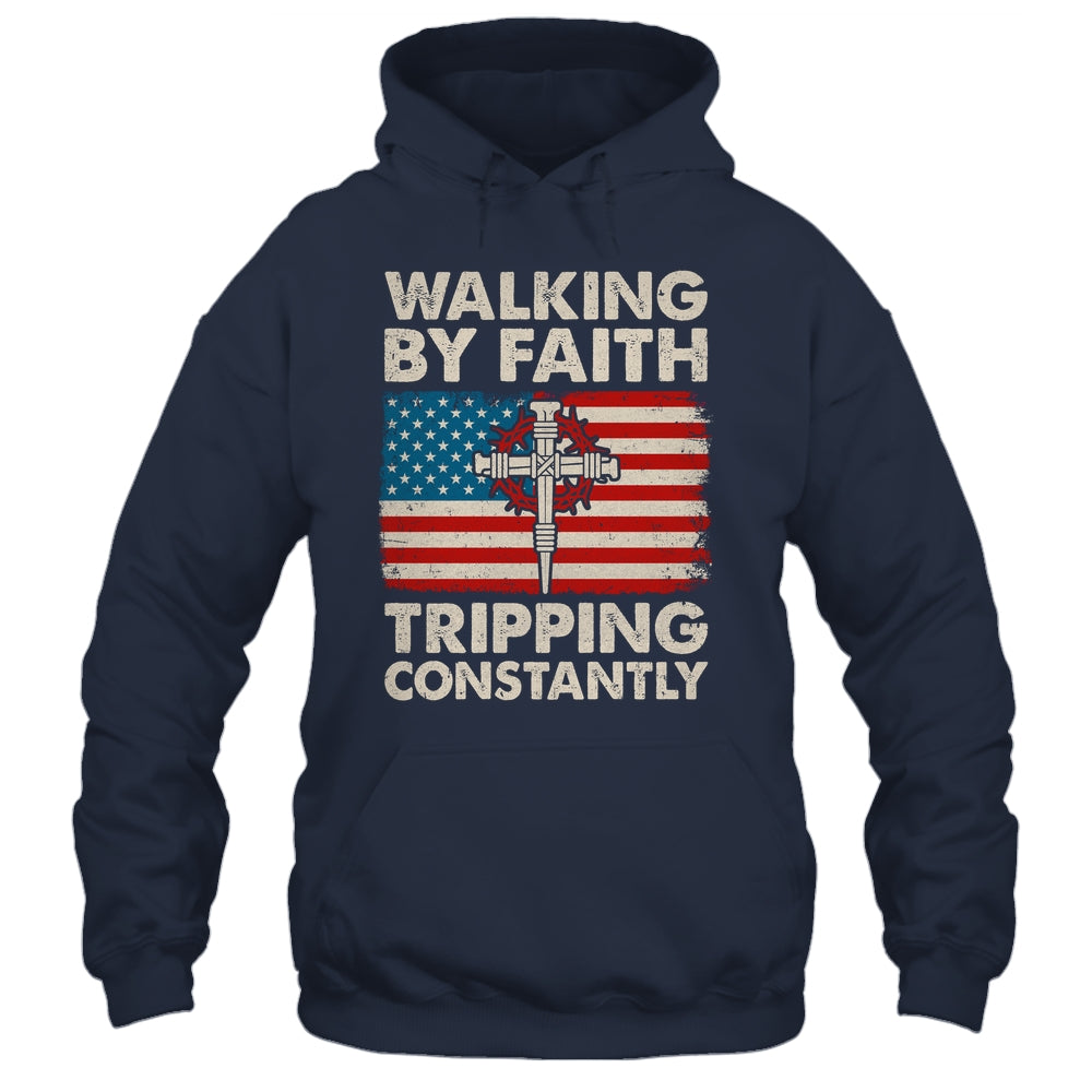 Walking By Faith Tripping Constantly Christian Bible US Flag Shirt & Hoodie | teecentury