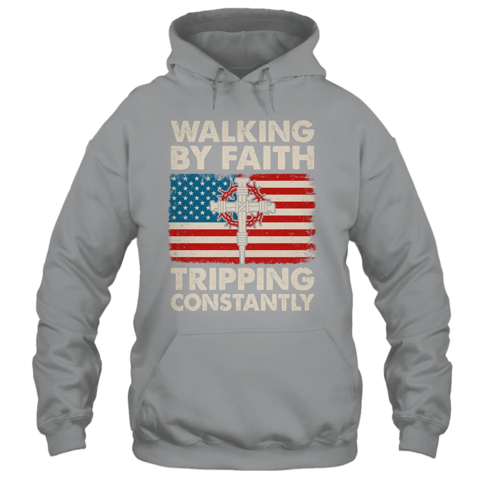 Walking By Faith Tripping Constantly Christian Bible US Flag Shirt & Hoodie | teecentury