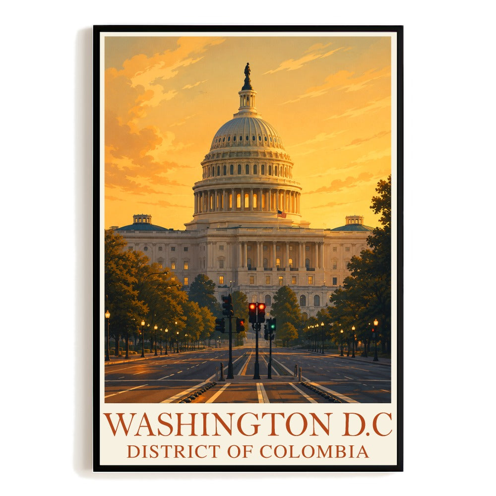 Washington D.C. Vintage Travel Poster Usa Capitol Building Sunset Souvenir Wall Art Landscape Print Painting Ideal For Home Living Room Office Bedroom Decor Unframed | teecentury