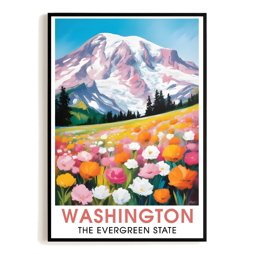 Washington Print Travel Poster Nature Evergreen State Souvenir Wall Art Landscape Painting Picture Mountains For Home Room Living Room Office Bedroom Decor Unframed | teecentury