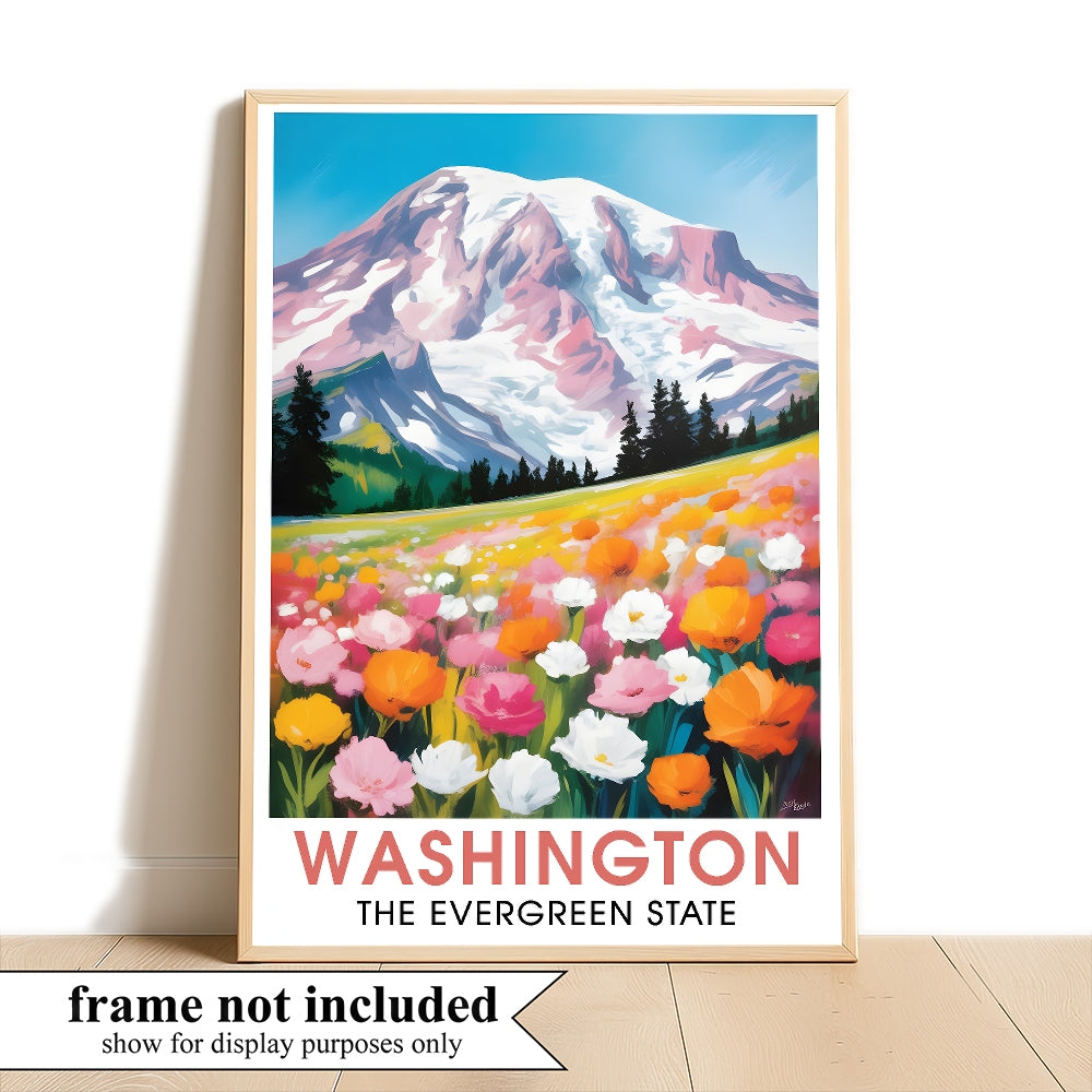 Washington Print Travel Poster Nature Evergreen State Souvenir Wall Art Landscape Painting Picture Mountains For Home Room Living Room Office Bedroom Decor Unframed | teecentury
