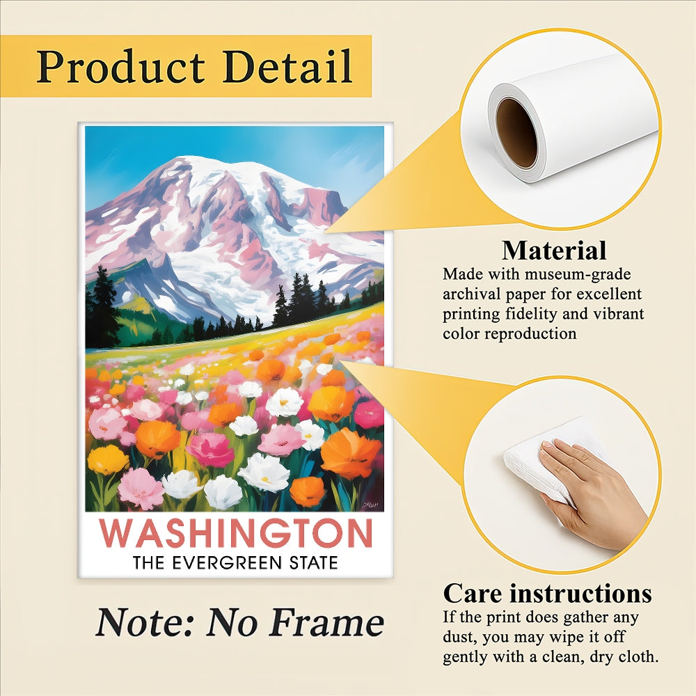 Washington Print Travel Poster Nature Evergreen State Souvenir Wall Art Landscape Painting Picture Mountains For Home Room Living Room Office Bedroom Decor Unframed | teecentury