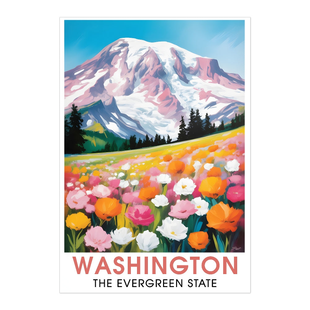 Washington Print Travel Poster Nature Evergreen State Souvenir Wall Art Landscape Painting Picture Mountains For Home Room Living Room Office Bedroom Decor Unframed | teecentury