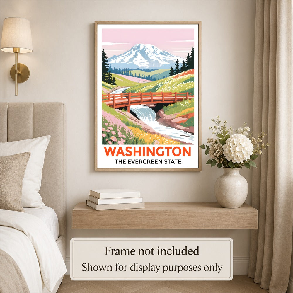 Washington The Evergreen State Souvenir Travel Poster Mount Rainier Landscape Wall Art Print Painting Picture For Home Room Living Room Office Bedroom Decor Unframed | teecentury