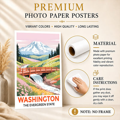 Washington The Evergreen State Souvenir Travel Poster Mount Rainier Landscape Wall Art Print Painting Picture For Home Room Living Room Office Bedroom Decor Unframed | teecentury