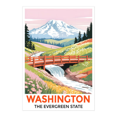 Washington The Evergreen State Souvenir Travel Poster Mount Rainier Landscape Wall Art Print Painting Picture For Home Room Living Room Office Bedroom Decor Unframed | teecentury