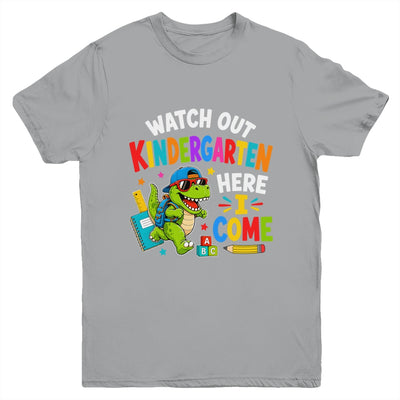 Watch Out Kindergarten Here I Come Dino First Day Of School Youth Shirt | teecentury