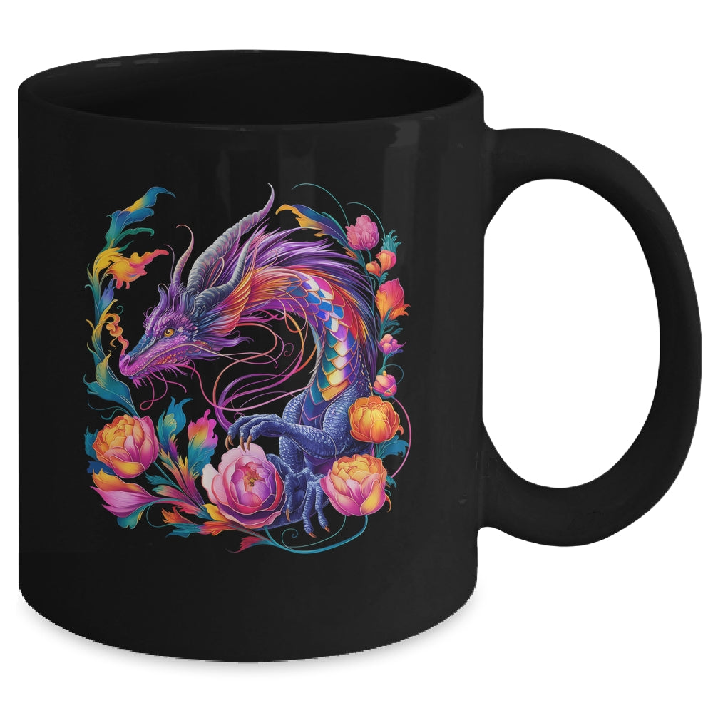 Watercolor Dragon Flowers Beautiful Art Colorful Graphic Mug | teecentury
