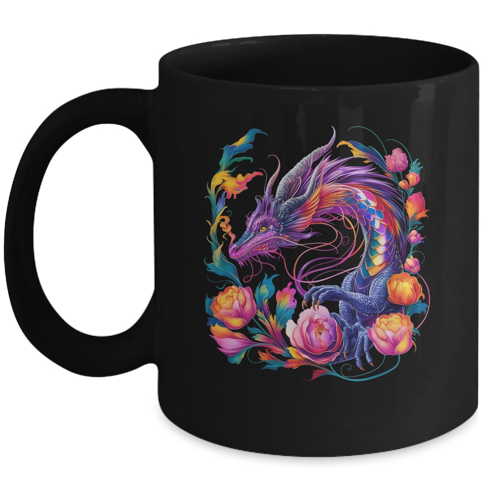 Watercolor Dragon Flowers Beautiful Art Colorful Graphic Mug | teecentury