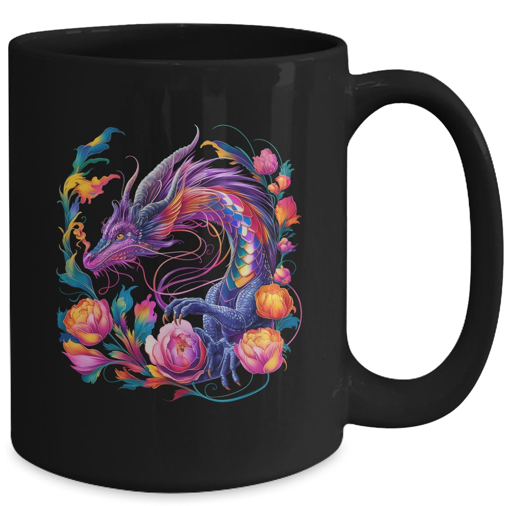 Watercolor Dragon Flowers Beautiful Art Colorful Graphic Mug | teecentury