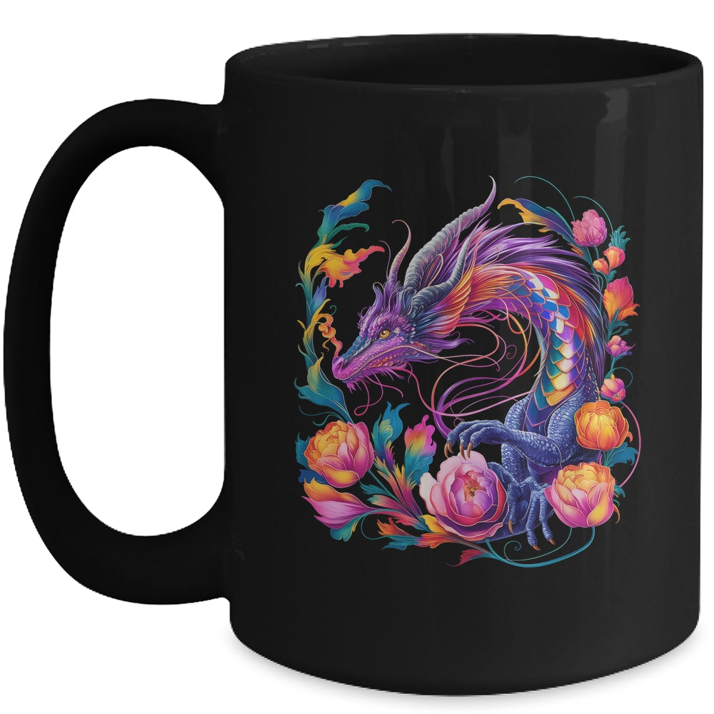 Watercolor Dragon Flowers Beautiful Art Colorful Graphic Mug | teecentury