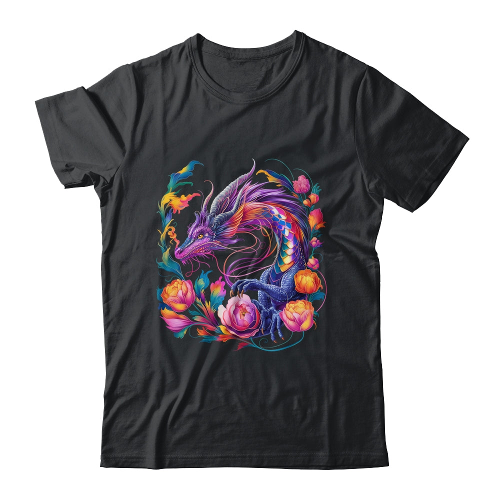 Watercolor Dragon Flowers Beautiful Art Colorful Graphic Shirt & Hoodie | teecentury