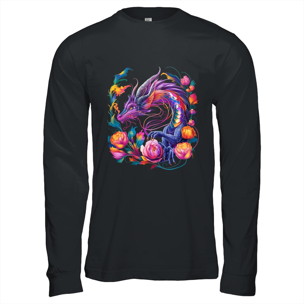 Watercolor Dragon Flowers Beautiful Art Colorful Graphic Shirt & Hoodie | teecentury