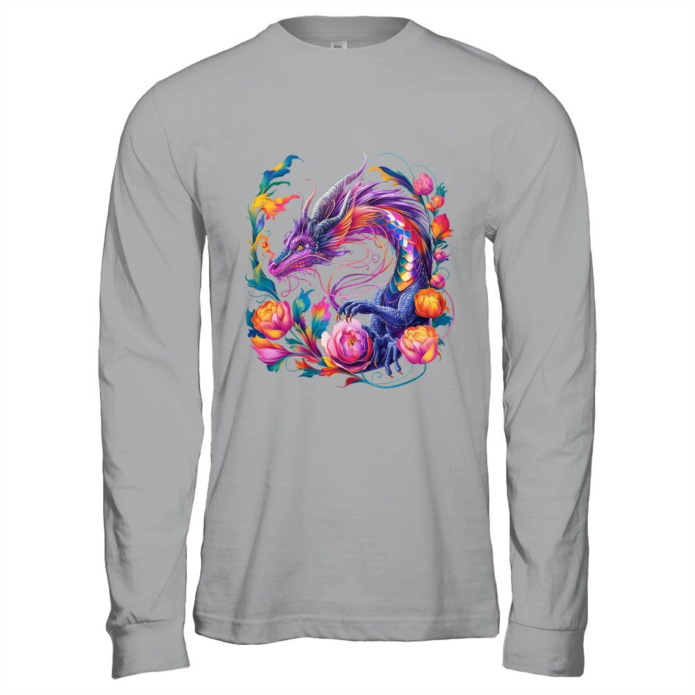 Watercolor Dragon Flowers Beautiful Art Colorful Graphic Shirt & Hoodie | teecentury
