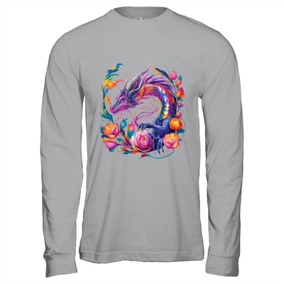 Watercolor Dragon Flowers Beautiful Art Colorful Graphic Shirt & Hoodie | teecentury