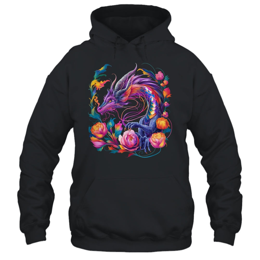 Watercolor Dragon Flowers Beautiful Art Colorful Graphic Shirt & Hoodie | teecentury