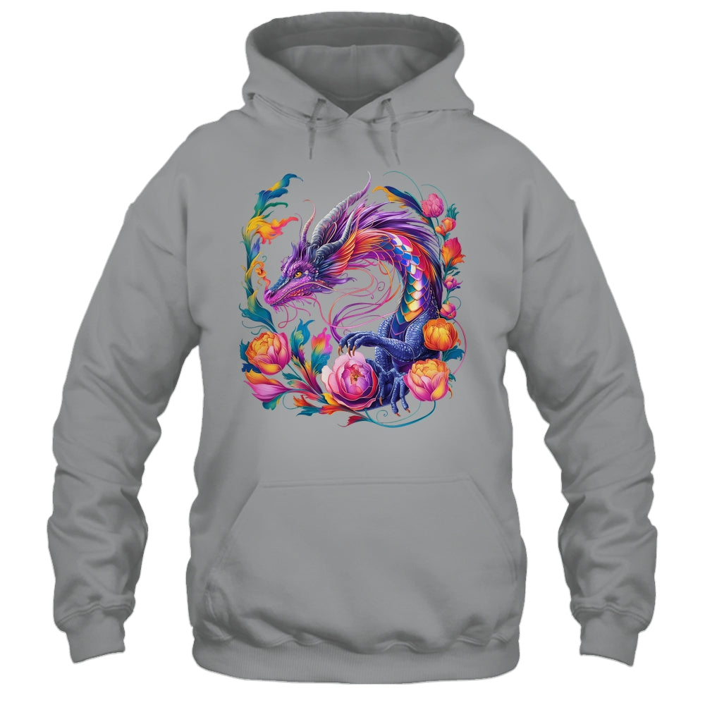 Watercolor Dragon Flowers Beautiful Art Colorful Graphic Shirt & Hoodie | teecentury