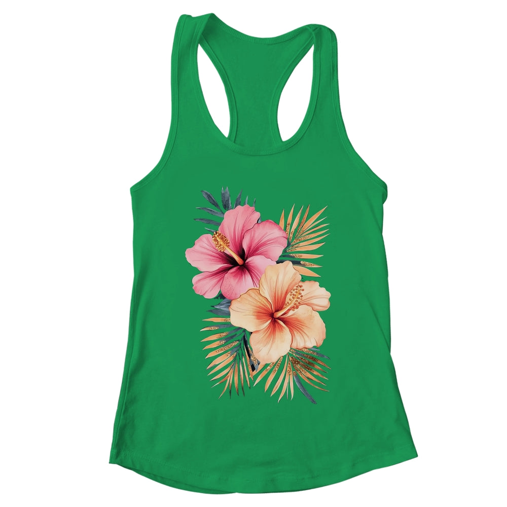 Watercolor Tropical Hibiscus Flowers Floral Summer Women Shirt & Tank Top | teecentury