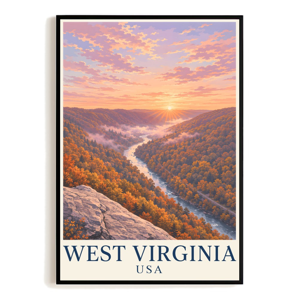 West Virginia New River Gorge Travel Poster Vintage Landscape Wall Art Souvenir Nature Print Painting Ideal For Family Home Office Living Room Bedroom Decor Unframed | teecentury