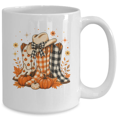 Western Cowgirl Cowboy Boots Checkered Fall Pumpkin Leopard Mug | teecentury