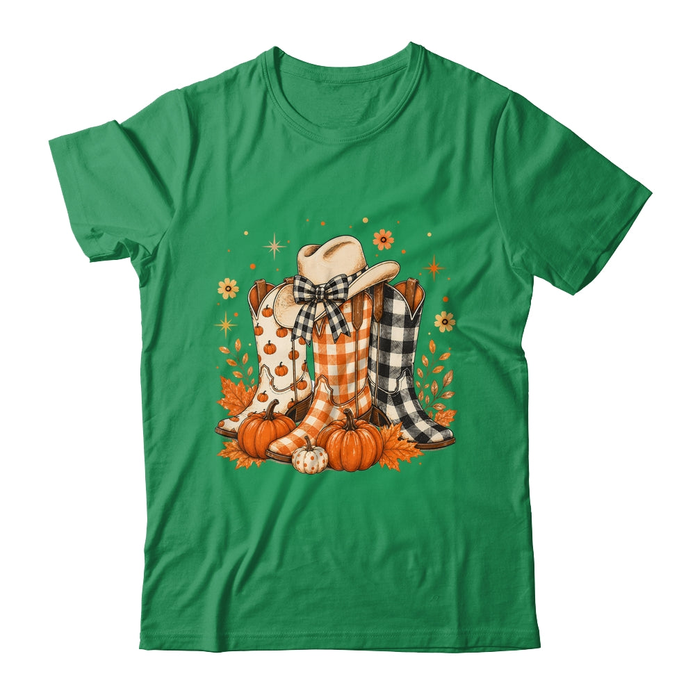 Western Cowgirl Cowboy Boots Checkered Fall Pumpkin Leopard Shirt & Sweatshirt | teecentury