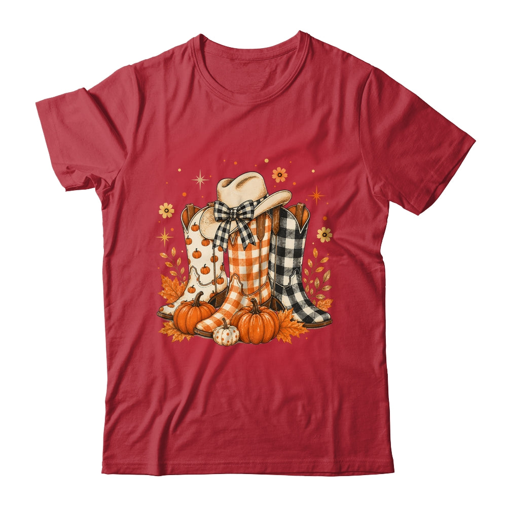 Western Cowgirl Cowboy Boots Checkered Fall Pumpkin Leopard Shirt & Sweatshirt | teecentury