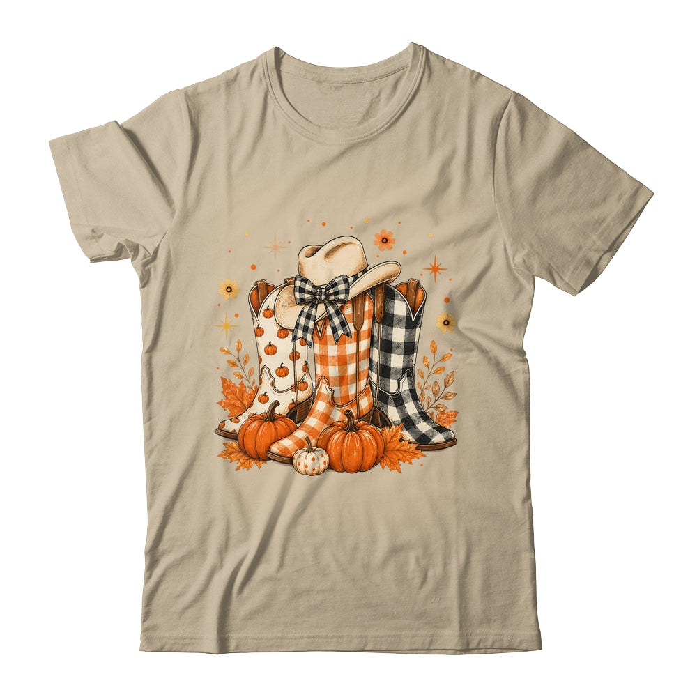 Western Cowgirl Cowboy Boots Checkered Fall Pumpkin Leopard Shirt & Sweatshirt | teecentury