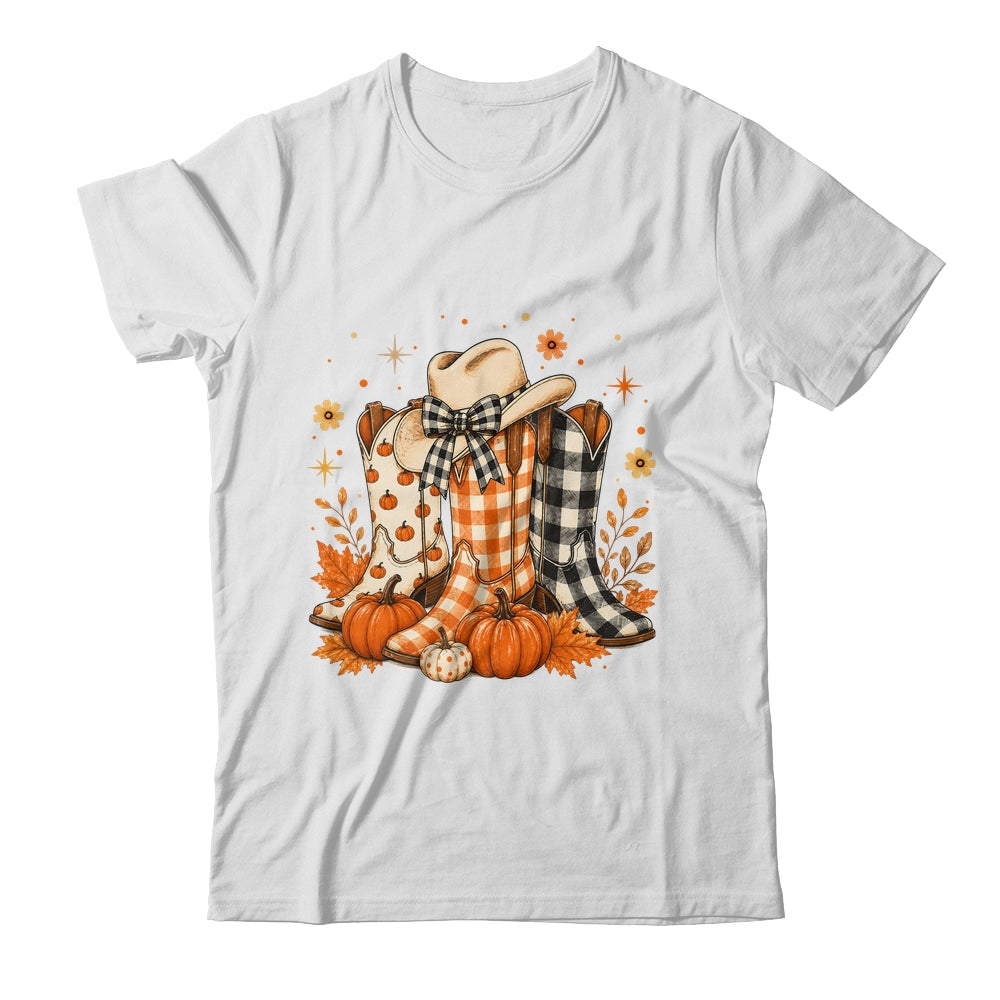 Western Cowgirl Cowboy Boots Checkered Fall Pumpkin Leopard Shirt & Sweatshirt | teecentury