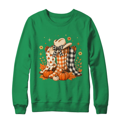 Western Cowgirl Cowboy Boots Checkered Fall Pumpkin Leopard Shirt & Sweatshirt | teecentury