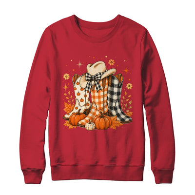 Western Cowgirl Cowboy Boots Checkered Fall Pumpkin Leopard Shirt & Sweatshirt | teecentury