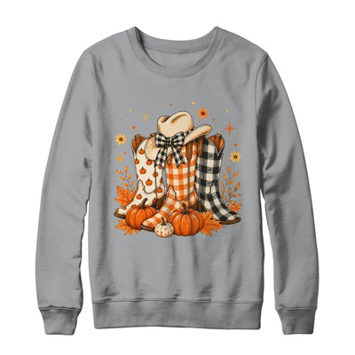 Western Cowgirl Cowboy Boots Checkered Fall Pumpkin Leopard Shirt & Sweatshirt | teecentury