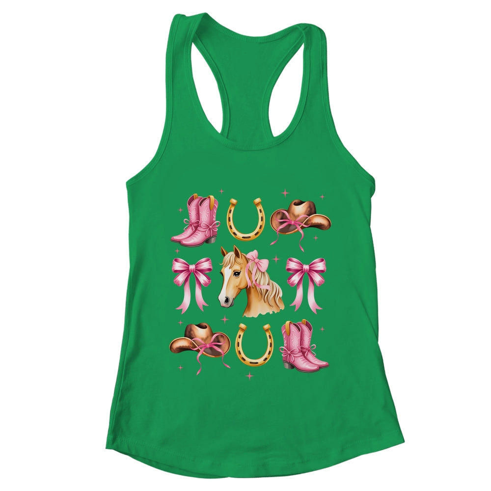 Western Girl Women Pink Cowgirl Horse Coquette Bow Shirt & Tank Top | teecentury